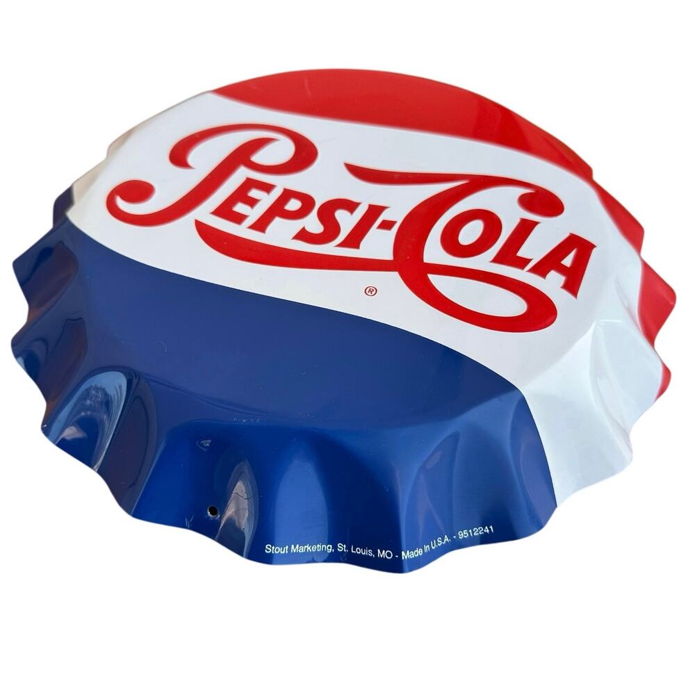 Authentic metal Pepsi-Cola bottle cap sign Stout MarketingSt. Louis, estate